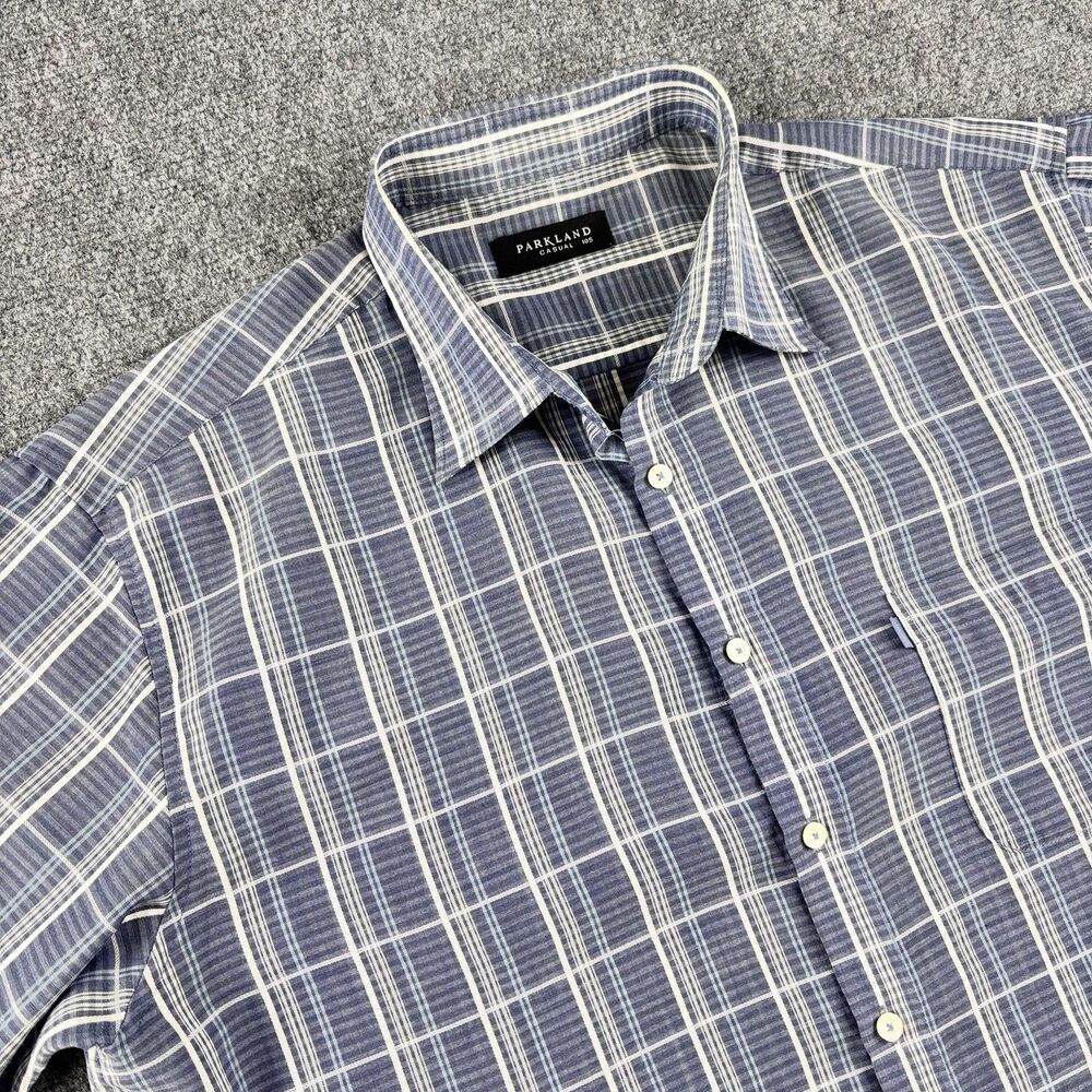 Parkland Casual Shirt Mens 105 US XL Blue White Plaid Short Sleeve Pocket